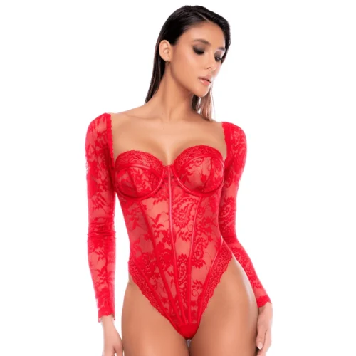 Body Dentelle Florale Rouge Mapalé Cuir Structurant Lingerie Sexy Glamour Féminine