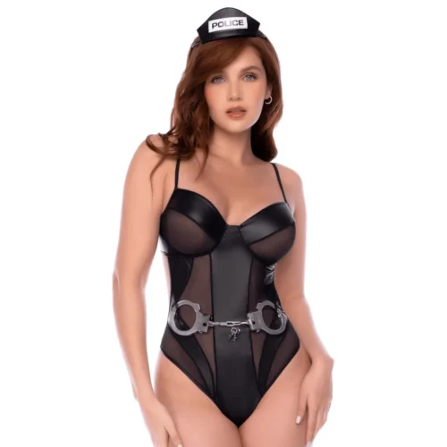 Body Policier Sensuel Mapale Noir Résille Transparente Empiècements Wetlook Féminin Sexy