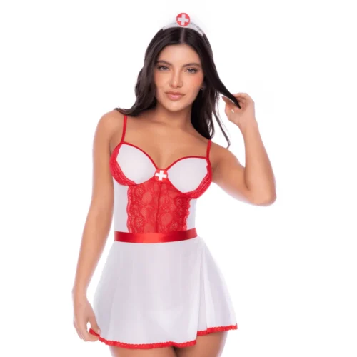 Déguisement Infirmière Sexy Mapale Blanc Rouge Bustier Dentelle Lingerie Féminine Audacieuse