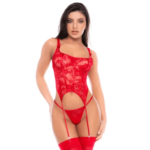 Lingerie Dentelle Rouge Corset Bustier Sensuel Élégant Sexy Féminin Mapale 80027