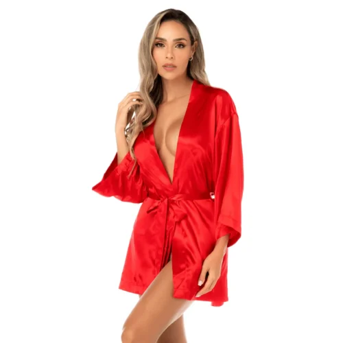 Peignoir Satiné Rouge Mapalé 7641 Lingerie Féminine Élégante Confortable Brillante