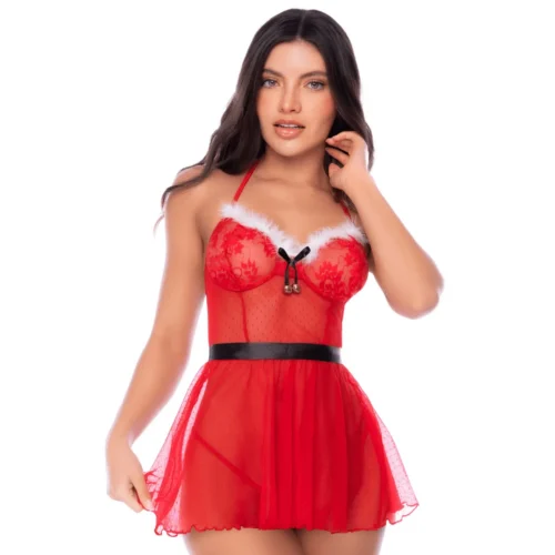 Nuisette Rouge Dentelle Transparente Glamour Noël Sexy Lingerie Féminine Mapale 60090